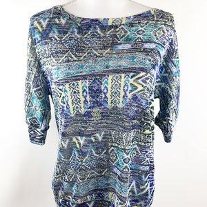 French Laundry Blue Aztec Top Small NWT